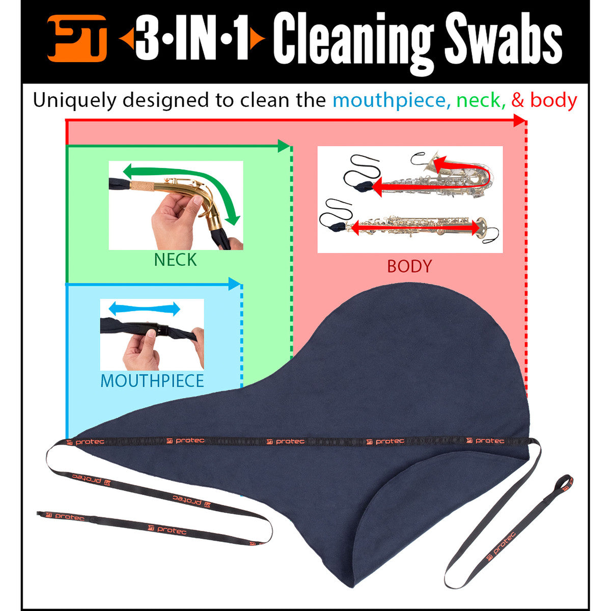 Protec Alto & Soprano Saxophone 3-in-1 Swab