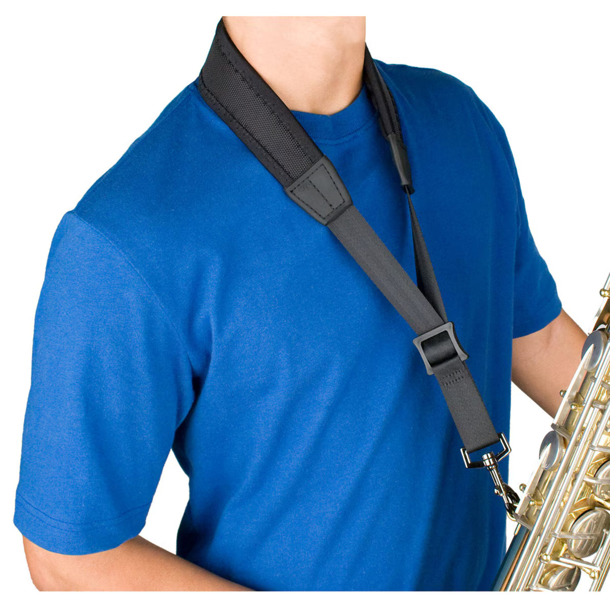 Saxophone Neck Strap - Less Stress Neoprene, Metal Snap, Size 22" Regular (Black)