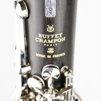 Clarinet with Buffet Crampon branding on a white background