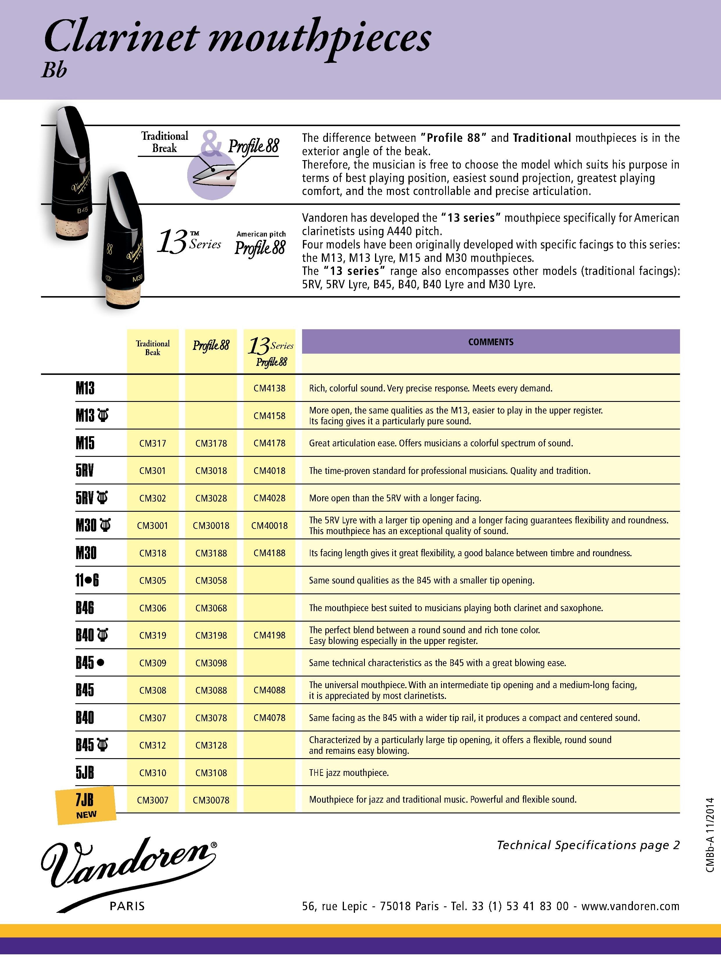 Vandoren B40 Lyre Bb Clarinet Mouthpieces