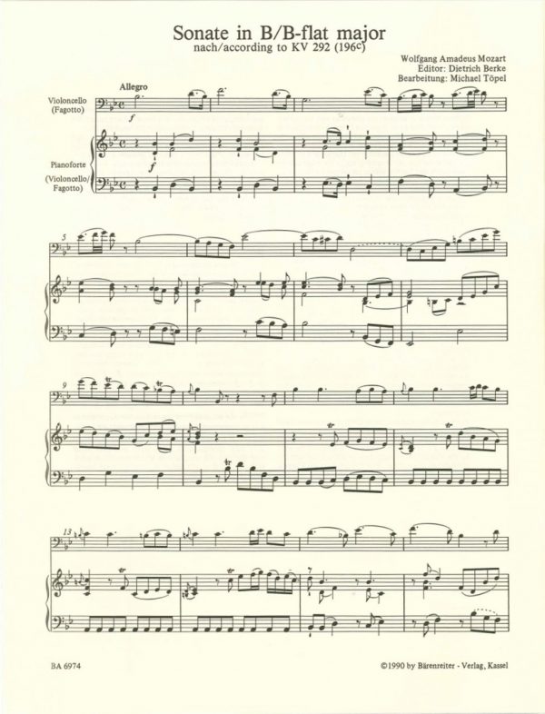 Mozart Sonata K292 Barenreiter Ed.