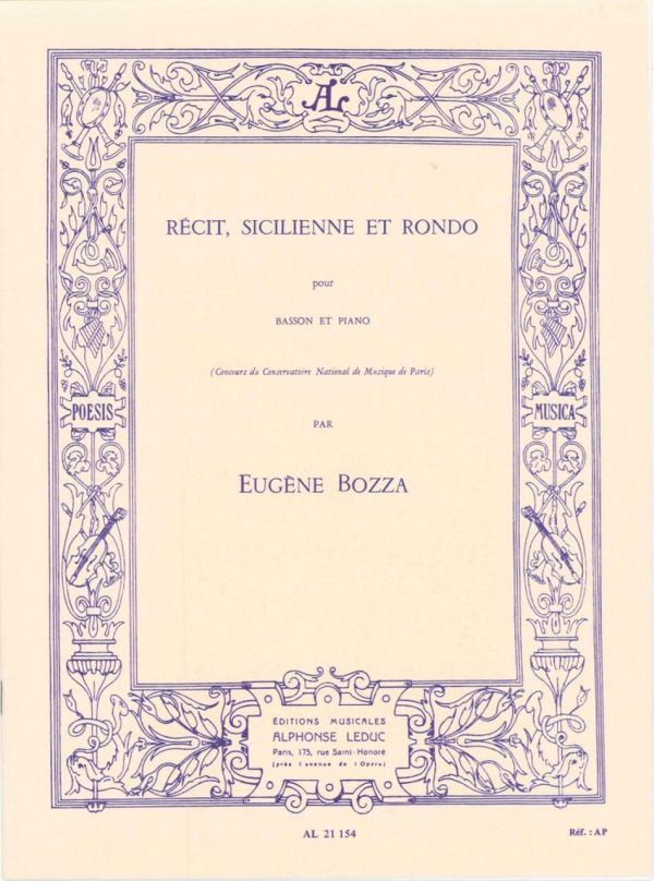 Bozza: Recit, Sicilienne et Rondo for Bassoon and Piano