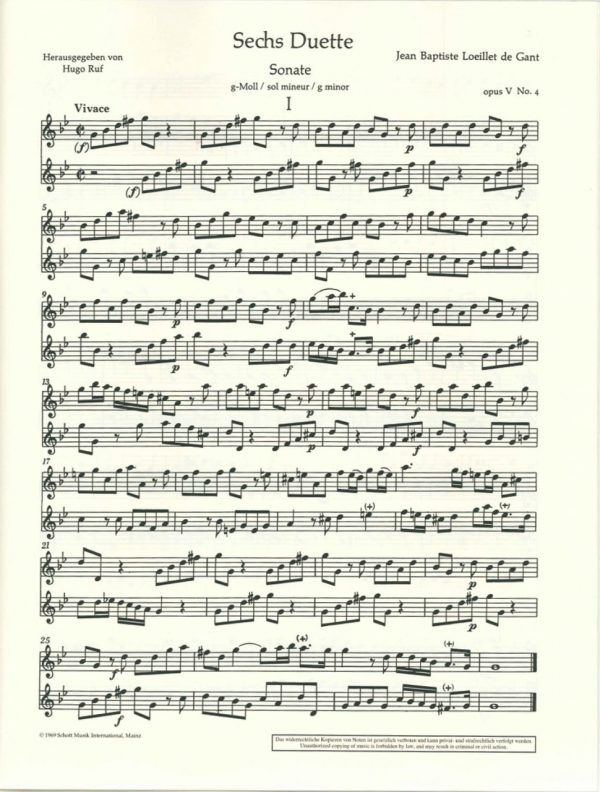 Loeillet: 6 Duets for Oboe, Opus 5 Vol. 2