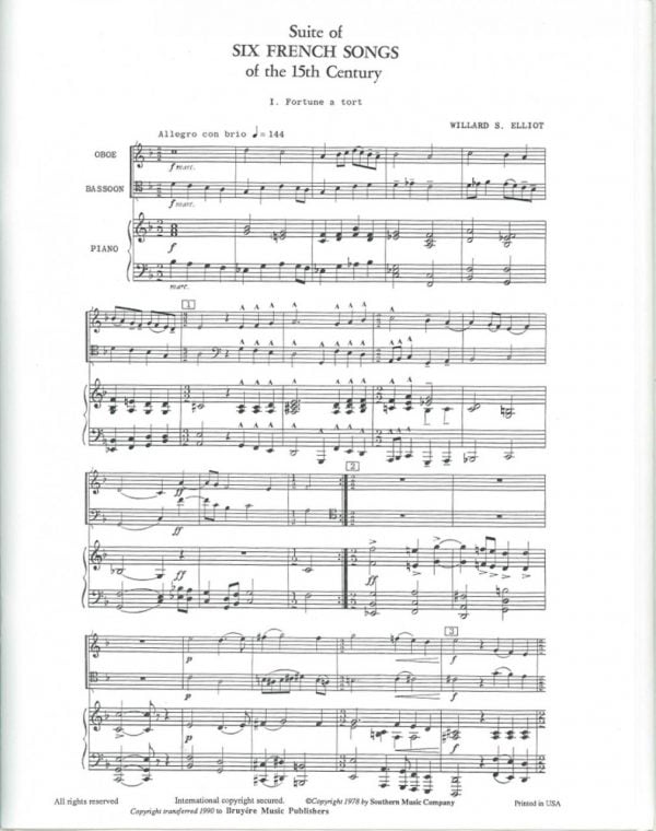 Elliot: Suite of 6 French Songs for Oboe, Bassoon, & Piano