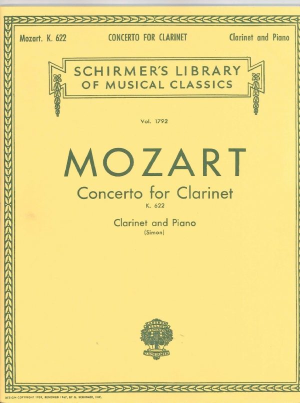 Mozart Concerto for Clarinet K. 622 Schirmer ed.